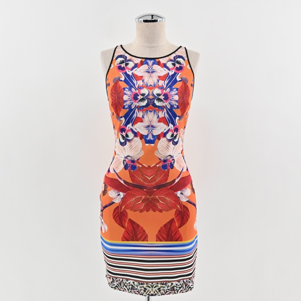 Clover Canyon Prism Orchid Neoprenen Scuba Dress Sz S Bodycon Sleeveless Stretch